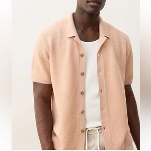 Marine Layer Asher Sweater Resort Shirt in Raw Earth (pale pink)